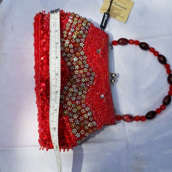NWT Red,  Silver, Sequined Satin Beaded Bag - Picture 4 of 7